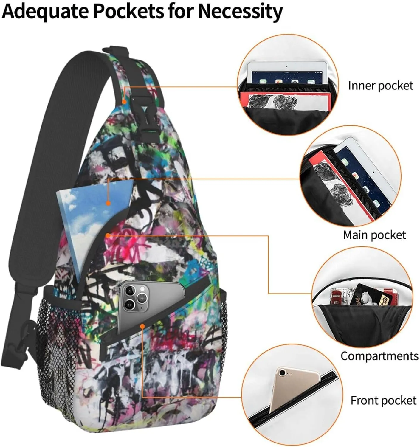 ASYG Graffiti Sling Bag Funny Crossbody Chest Daypack Casual Backpack Cool Shoulder Bag Hip Hop Bag