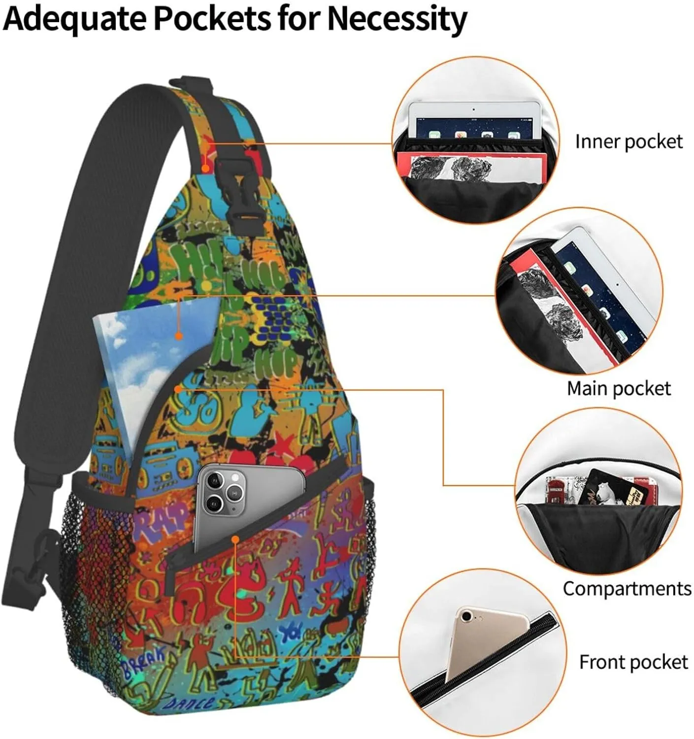 ASYG Graffiti Sling Bag Funny Crossbody Chest Daypack Casual Backpack Cool Shoulder Bag Hip Hop Bag