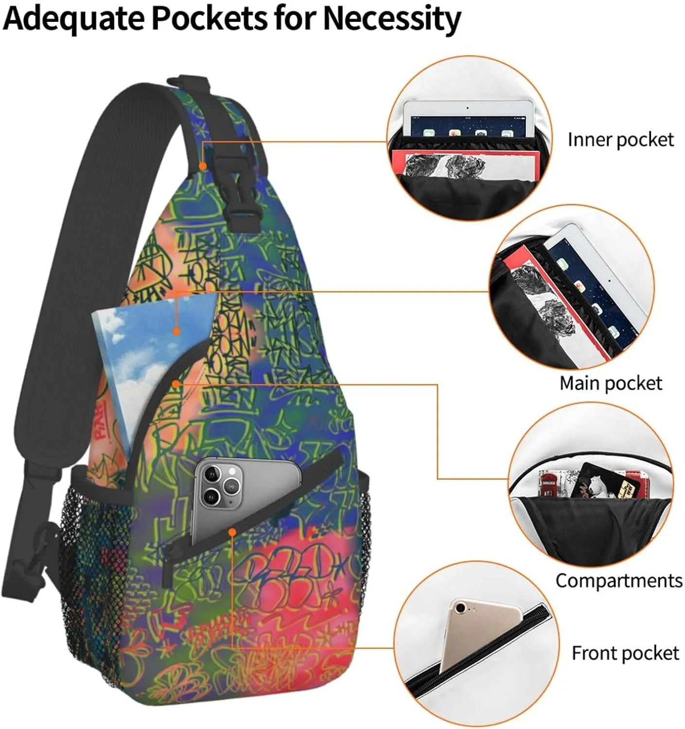 ASYG Graffiti Sling Bag Funny Crossbody Chest Daypack Casual Backpack Cool Shoulder Bag Hip Hop Bag