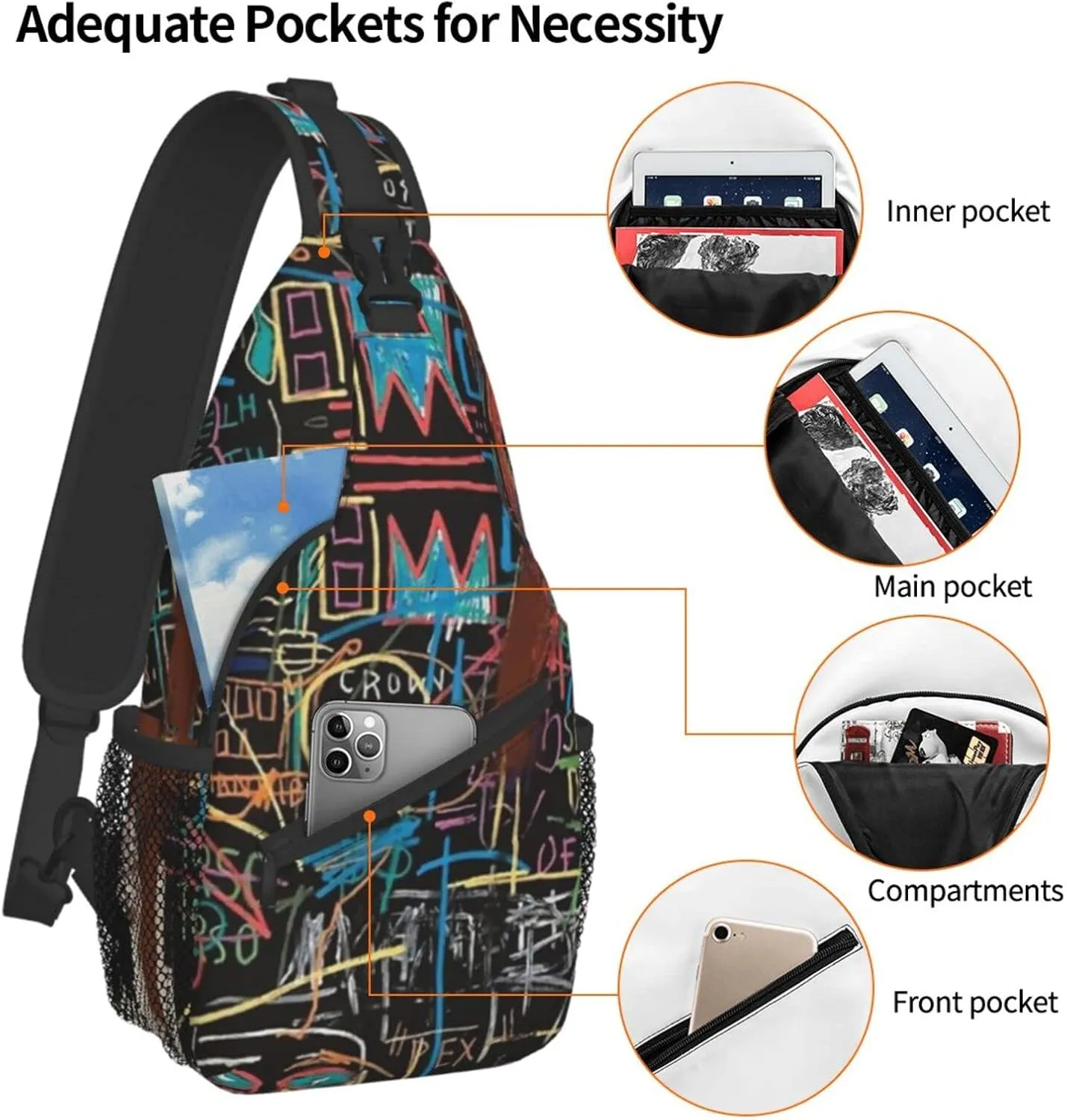ASYG Graffiti Sling Bag Funny Crossbody Chest Daypack Casual Backpack Personality Shoulder Bag For Travel Picnic