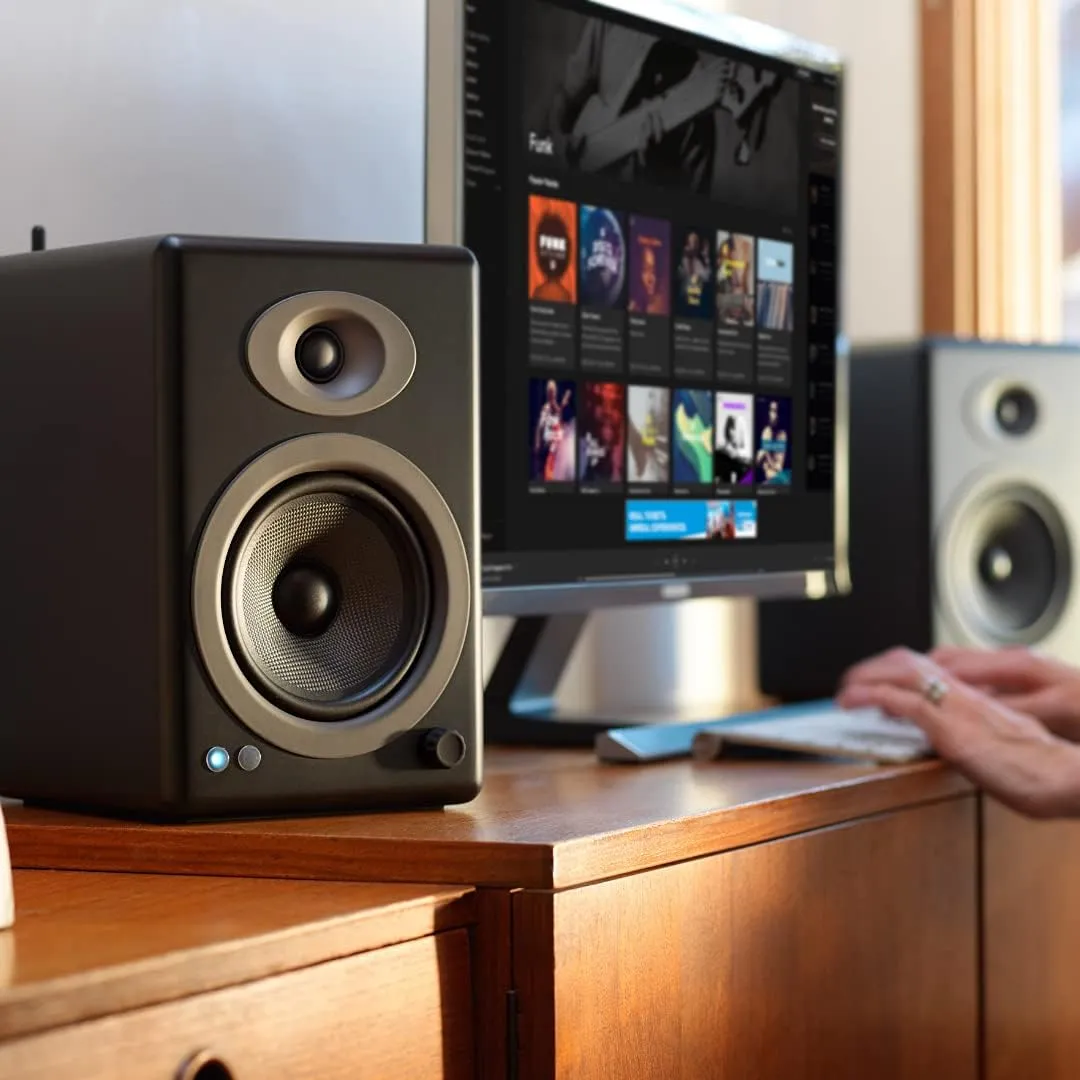 Audioengine A5  Wireless Bluetooth Bookshelf Speakers - Premium 150W Stereo Speakers for Music, Gaming, Turntables, Home Theater Systems - Powerful Studio Monitors