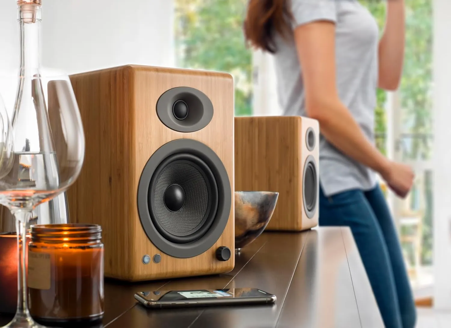 Audioengine A5  Wireless Bluetooth Bookshelf Speakers - Premium 150W Stereo Speakers for Music, Gaming, Turntables, Home Theater Systems - Powerful Studio Monitors
