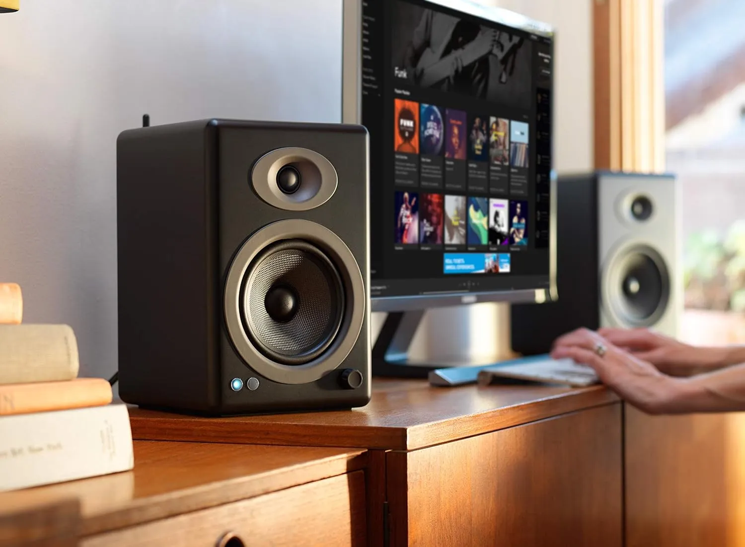 Audioengine A5  Wireless Bluetooth Bookshelf Speakers - Premium 150W Stereo Speakers for Music, Gaming, Turntables, Home Theater Systems - Powerful Studio Monitors