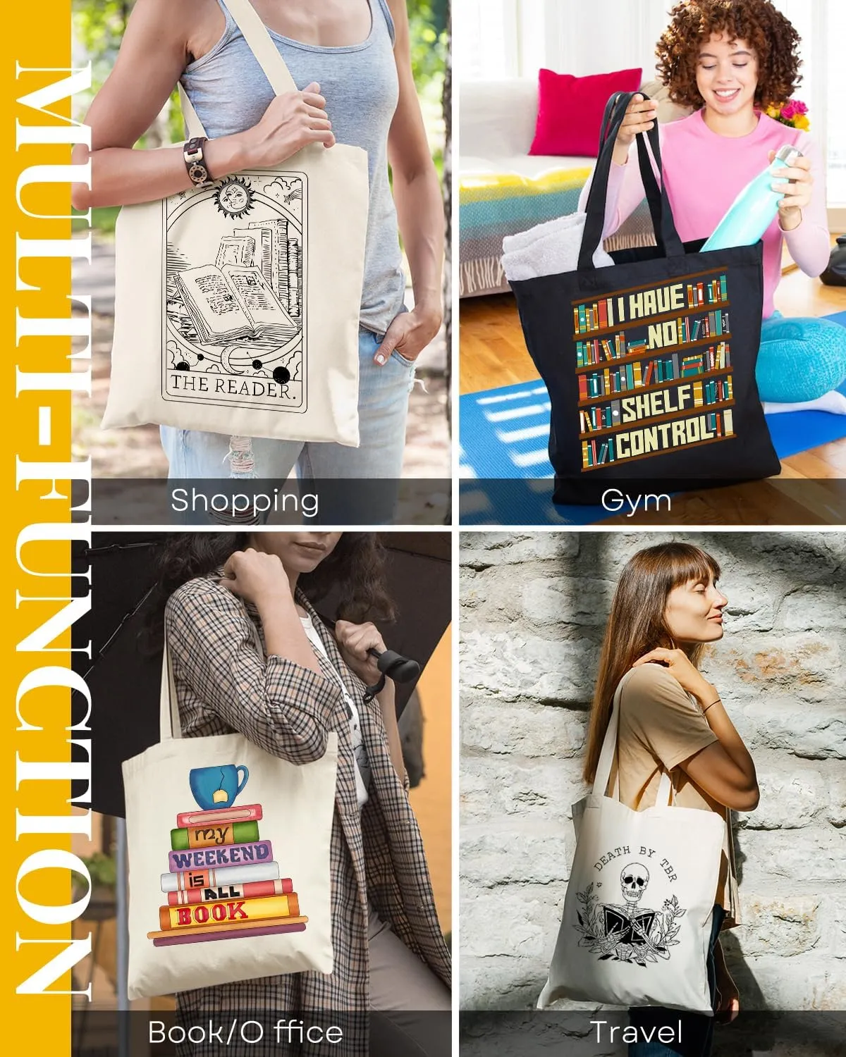AUSVKAI Canvas Tote Bag Aesthetic for Women, Cute Reusable Cloth Cotton Bags for college Shopping Beach Grocery Trendy Gifts