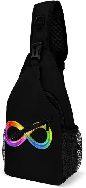 Autism Awareness Rainbow Infinity Symbol Funny Crossbody Sling Bag Novelty Chest Bags Shoulder Backpack For Travel Hiking 15×8×4 Inches