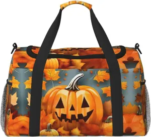 Autumn Leaves Thanksgiving Day Pumpkin print Large Canvas Travel Duffel Bag Weekender Bags for Women Overnight Bag Carry On Tote Bag