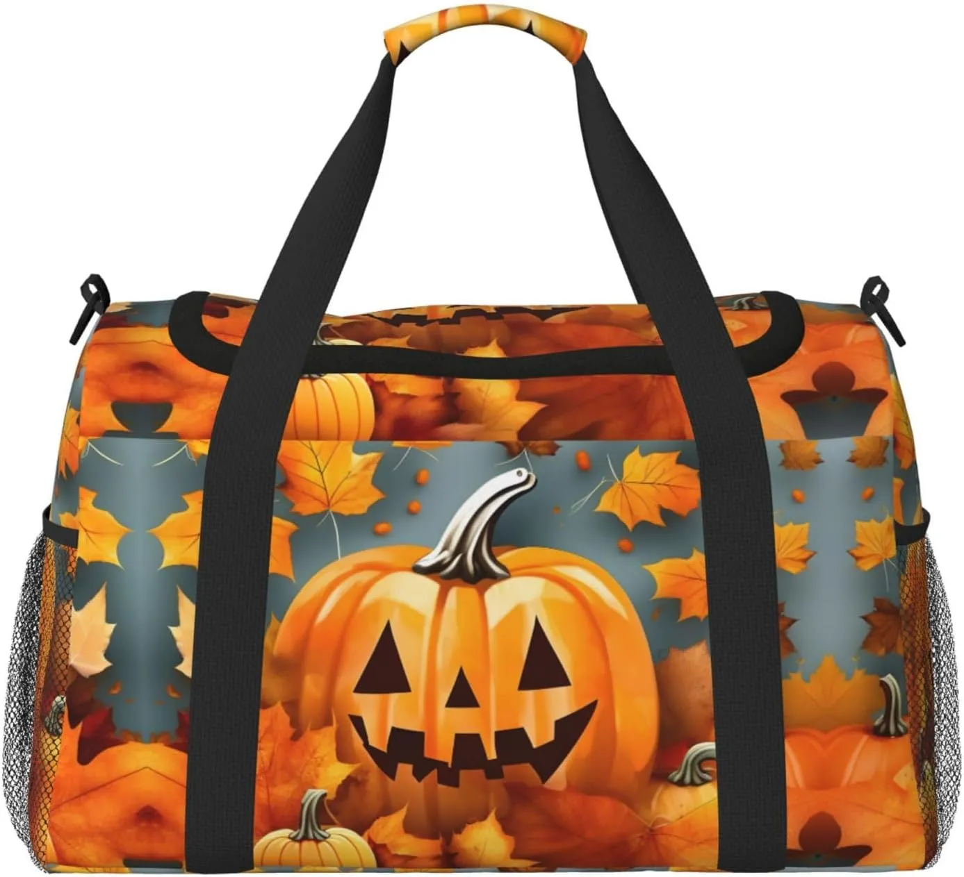 Autumn Leaves Thanksgiving Day Pumpkin print Large Canvas Travel Duffel Bag Weekender Bags for Women Overnight Bag Carry On Tote Bag