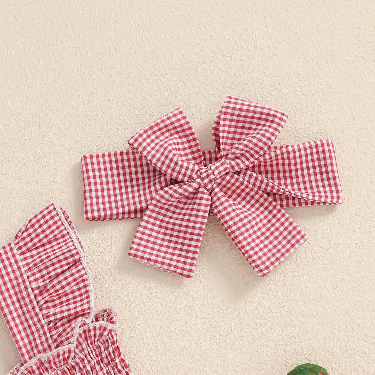 Baby Girl Summer Outfits Fly Sleeve Crew Neck Strawberry Bow Plaid Romper Dress Cute Clothes for Casual Daily