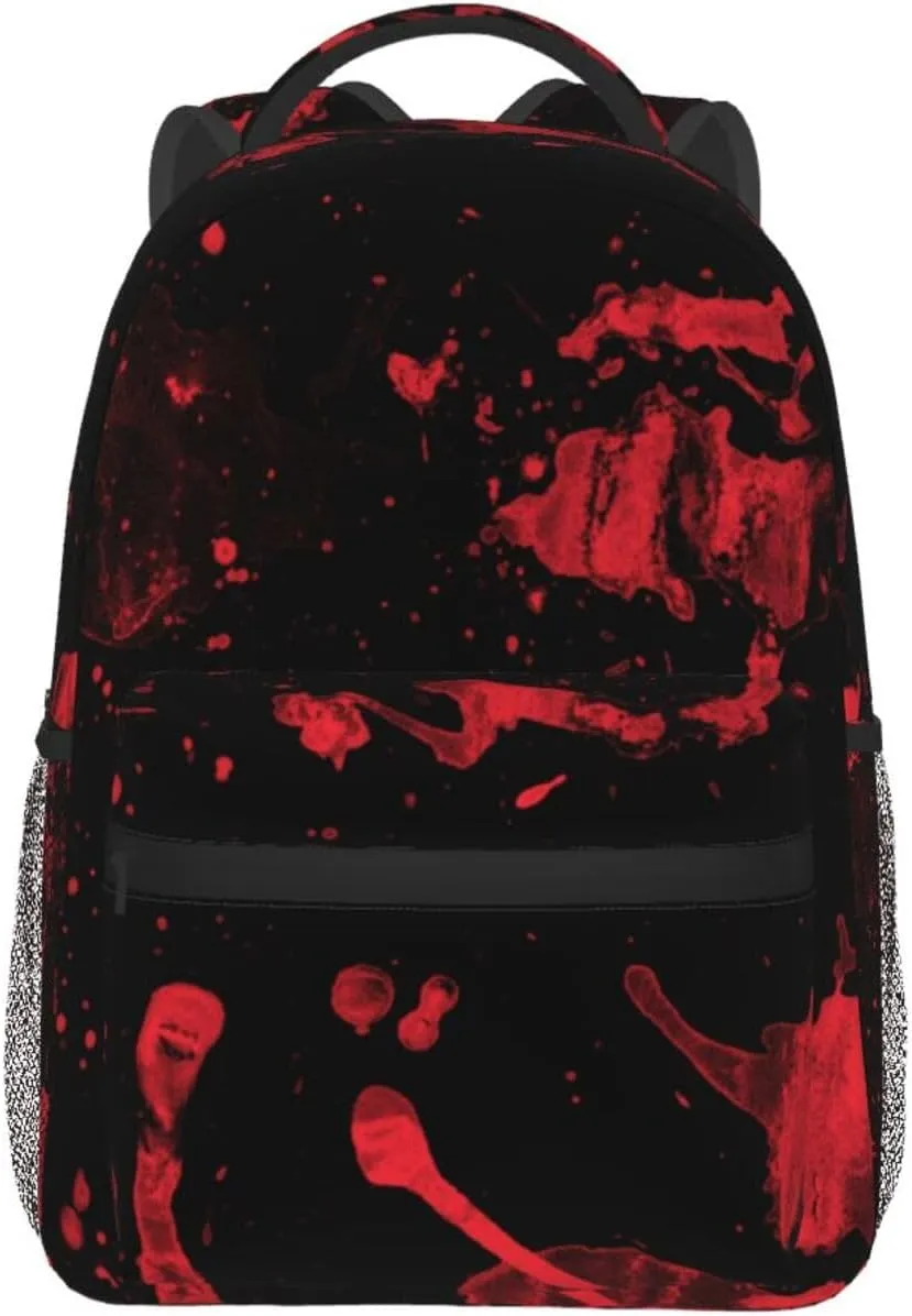 Backpack Anti-Theft Multipurpose Large Capacity Carry On Bag - Classic Horror Blood Splatter Black Red Art Camping Outdoor Backpack With Side Pockets, Pattern 578