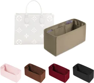 Bag Organizer for Onthego Tote Bag, Satin Organizer Insert Compatible with LV Bags, Lightweight Inner Bag for Women Luxury Handbags (Color:Gris Tourterelle, PM)