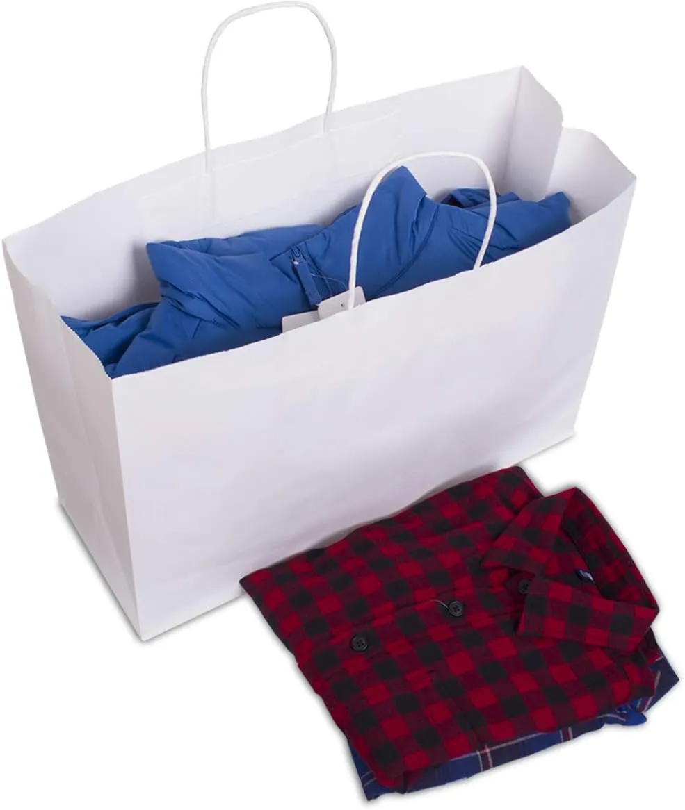 BagDream 16x6x12 Inches 50Pcs White Kraft Paper Bags with Handles Bulk, Large Gift Bags for Shopping, Grocery, Retai, Merchandise, Party Favor Gifts, Recyclable Paper Sacks