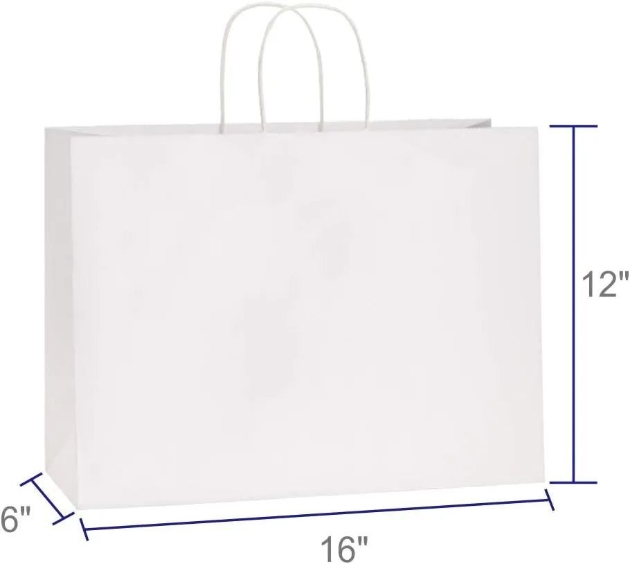 BagDream 16x6x12 Inches 50Pcs White Kraft Paper Bags with Handles Bulk, Large Gift Bags for Shopping, Grocery, Retai, Merchandise, Party Favor Gifts, Recyclable Paper Sacks