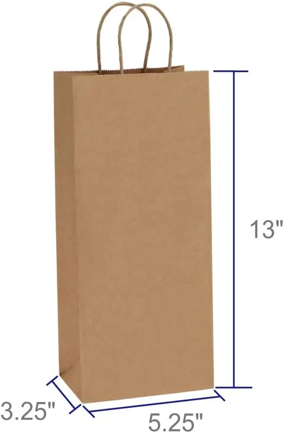BagDream Kraft Paper Bags 5.25x3.25x13 Inches 50Pcs Kraft Brown Paper Wine Bags with Handles Bulk for Wine, Gift, Retail, Party Favor