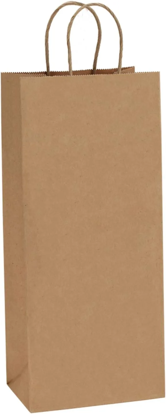 BagDream Kraft Paper Bags 5.25x3.25x13 Inches 50Pcs Kraft Brown Paper Wine Bags with Handles Bulk for Wine, Gift, Retail, Party Favor