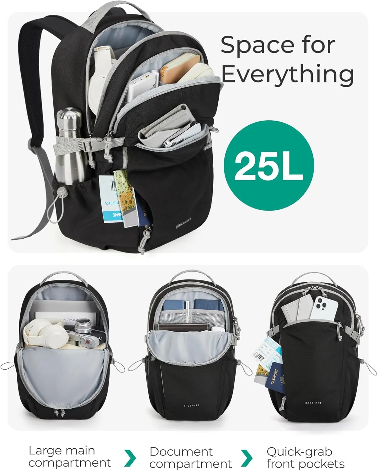 BAGSMART Travel Backpack for Women&Men,Lightweight 15.6" Casual Backpack for College,TSA Carry On Backpack for Airplanes,Water Resistant Personal Item Backpack for Gym,Hiking,Work,Beige