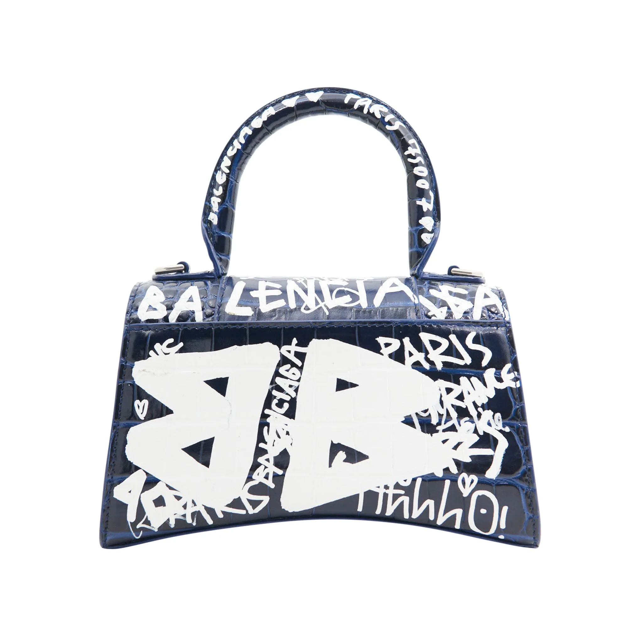 Balenciaga Croc Leather Hourglass in Navy Graffiti Print SHW