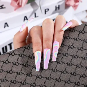 Ballet Nail Enhancement 3D Rainbow Star Scrub European and American Wearing Nail Sheet Artificial Nail Enhancement(OPP bags and strips)