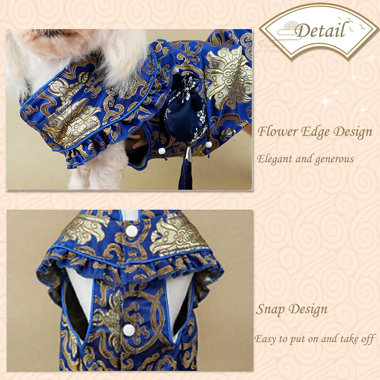 BAMY New Year Dog Cheongsam Fortune Bag Cat Tang Suit Chinese Traditional Pet Outfit Qipao for Cats Small Medium Dogs (XL (Chest Circumference 24.4"), Blue)