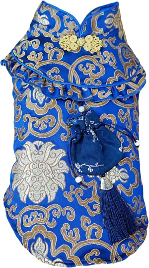 BAMY New Year Dog Cheongsam Fortune Bag Cat Tang Suit Chinese Traditional Pet Outfit Qipao for Cats Small Medium Dogs (XL (Chest Circumference 24.4"), Blue)