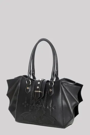 Banned Wing Bat Handbag Gothic Crest Black Alt Style Purse