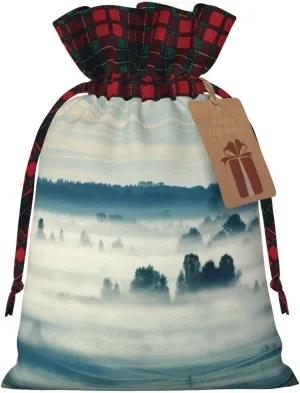 BBEXJIGY Fantasy Rural Print Christmas Color Blocking Storage Bag Thanksgiving Wrapping Drawstring Sacks