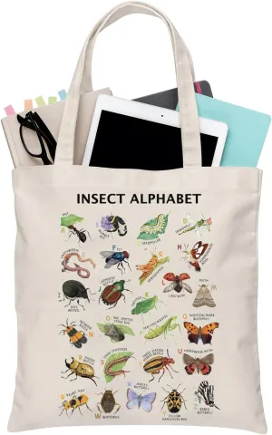 BDPWSS Insect Alphabet Tote Bag - Bug & Beetle Lover Gift - Entomology & Nature Lover