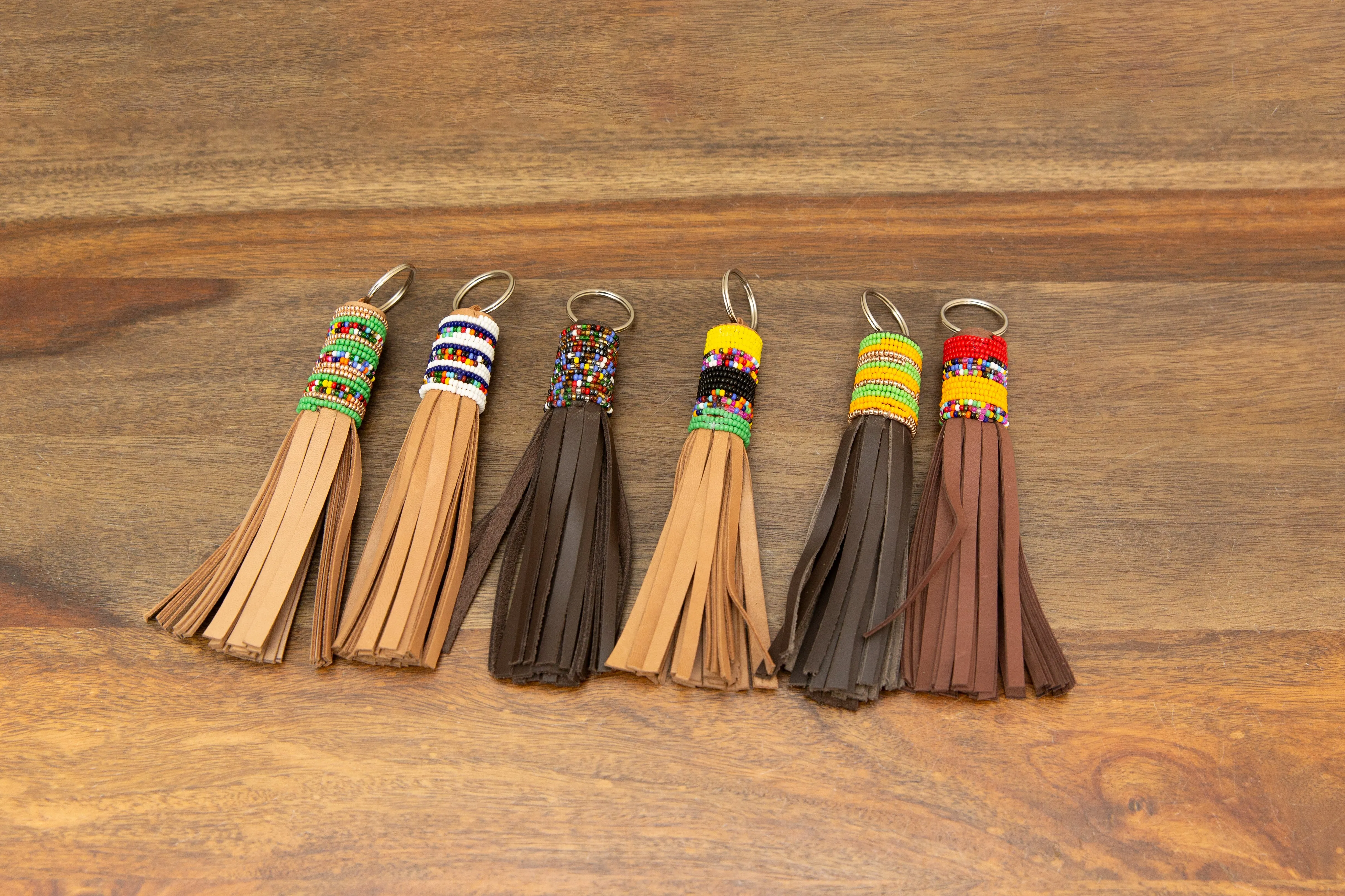 Beaded Leather Keychains - Set of 6
