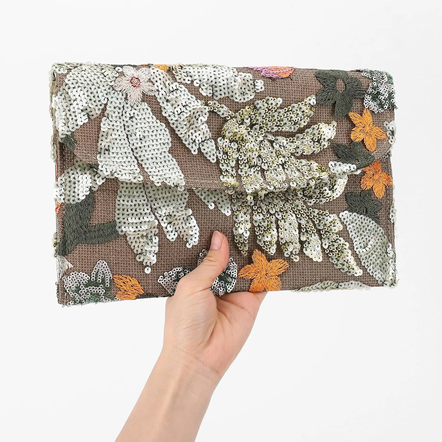 Beaded Purse Women's Floral Embroidery Sequin Purses Sparkly Flower Purse Evening Clutch for Formal Wedding