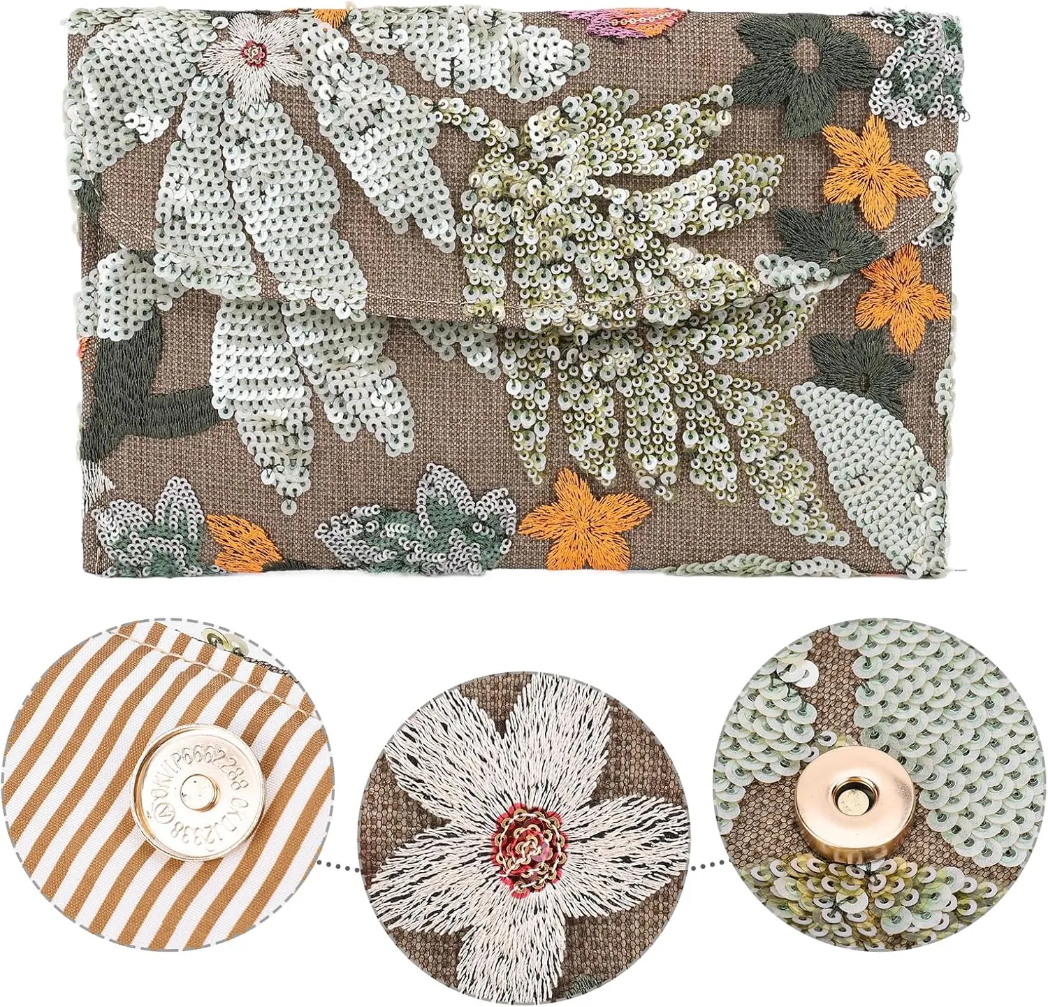 Beaded Purse Women's Floral Embroidery Sequin Purses Sparkly Flower Purse Evening Clutch for Formal Wedding