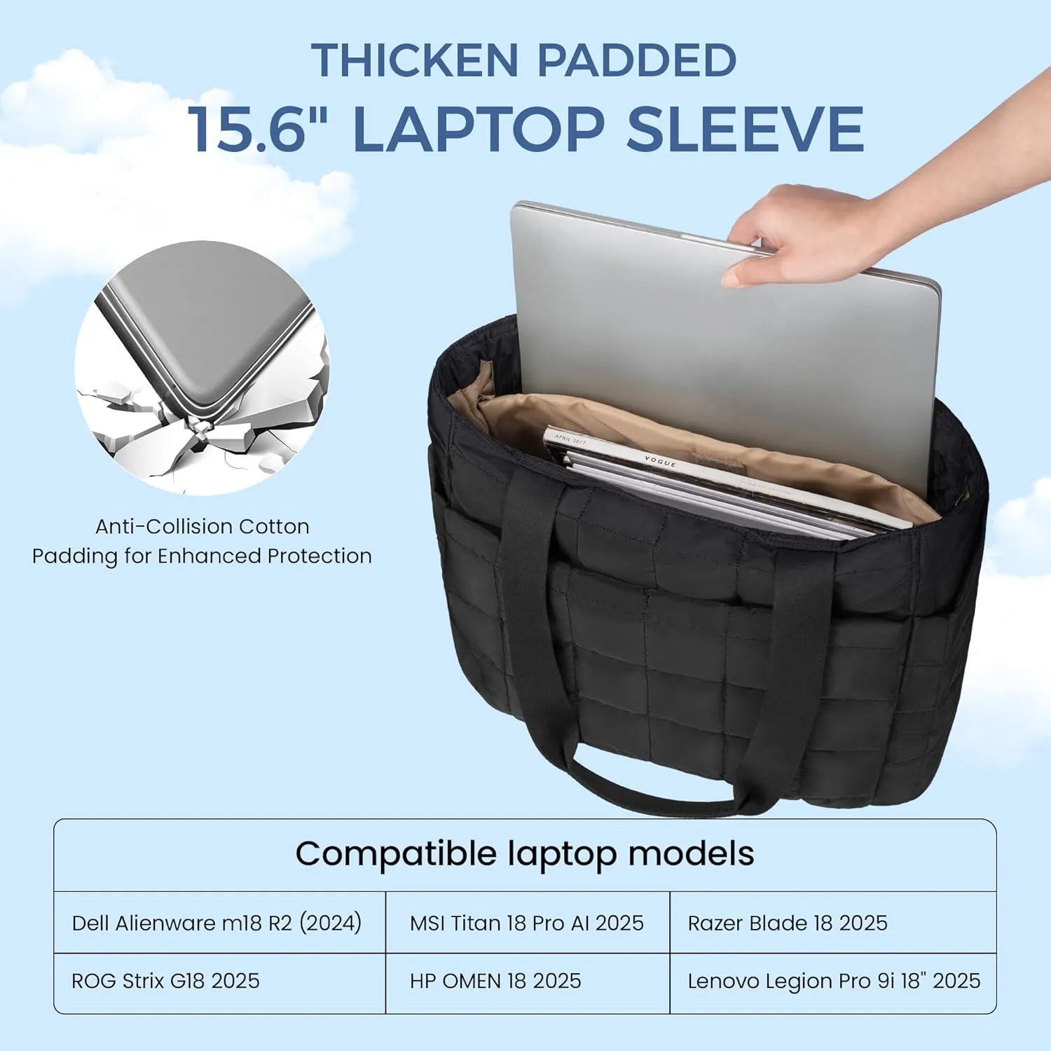 befen Laptop Tote Bag for Women Work, Travel Tote Bags Nurse Puffer Quilted Handbags, Lightweight Waterproof Beach Purse