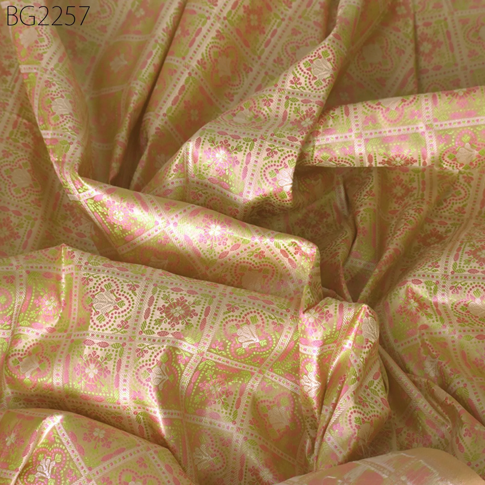 Beige Jacquard Fabric By The Yard Indian Silk Wedding Dresses Curtains Making Valance Drapes DIY Crafting Sewing Home Décor Cushion Covers