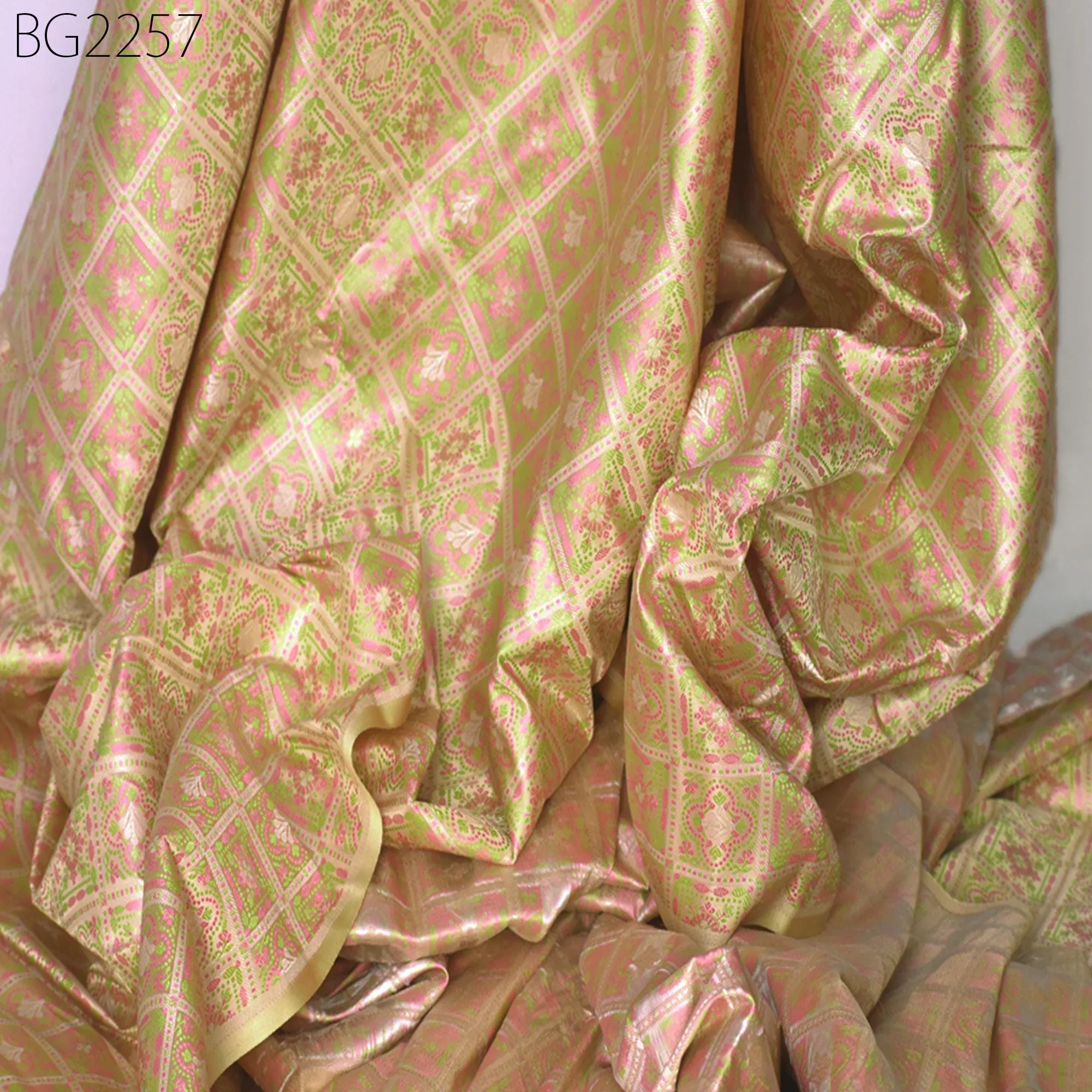 Beige Jacquard Fabric By The Yard Indian Silk Wedding Dresses Curtains Making Valance Drapes DIY Crafting Sewing Home Décor Cushion Covers