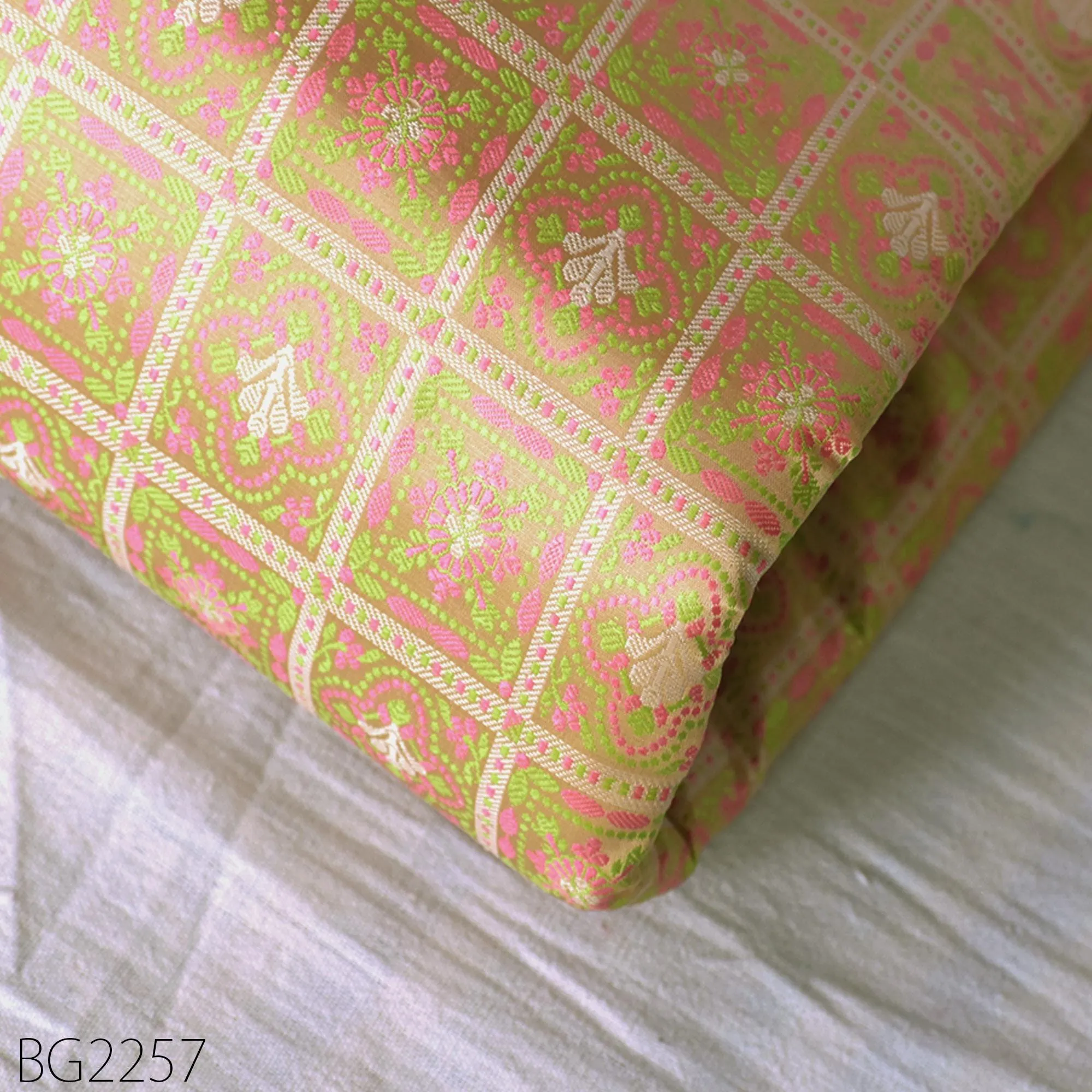 Beige Jacquard Fabric By The Yard Indian Silk Wedding Dresses Curtains Making Valance Drapes DIY Crafting Sewing Home Décor Cushion Covers