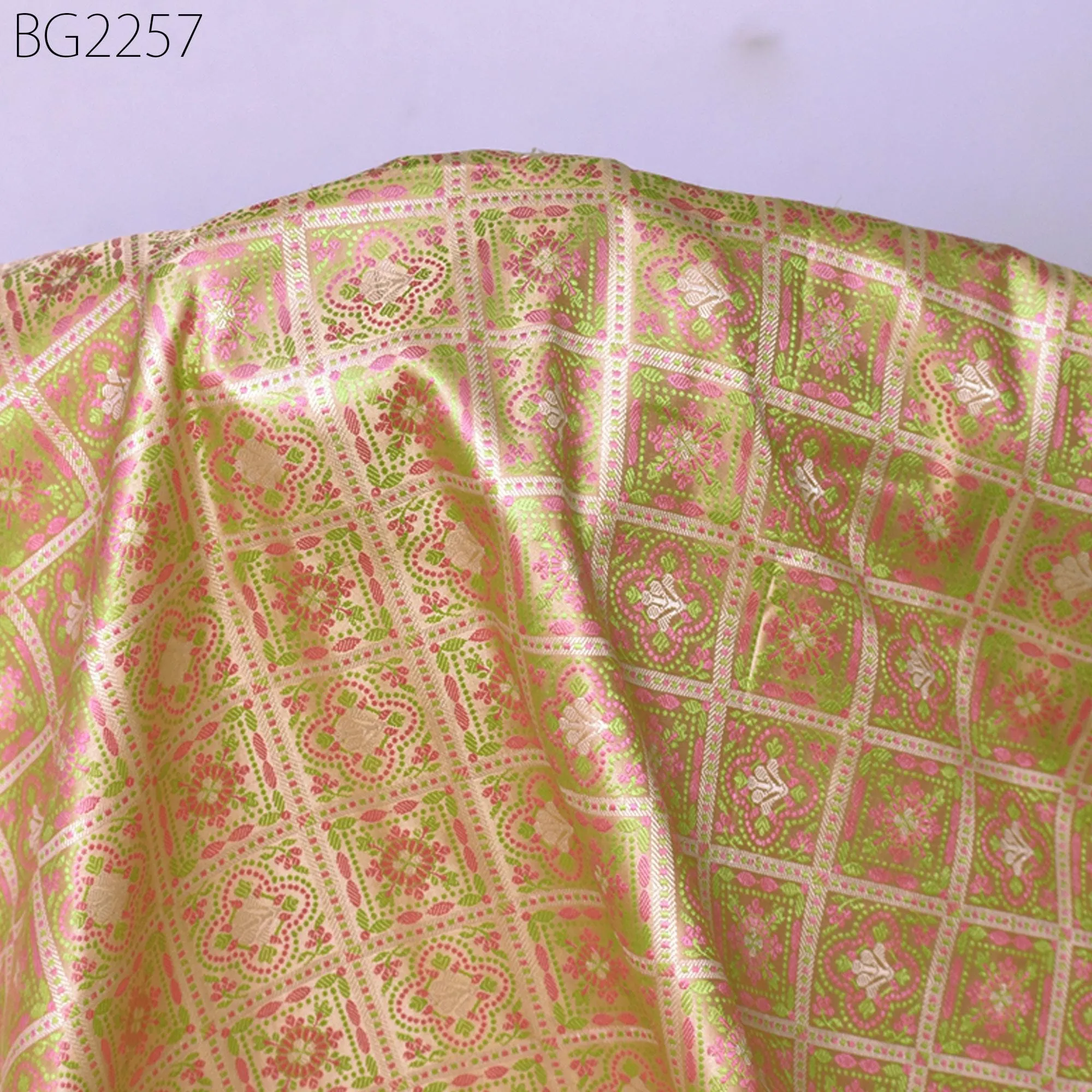 Beige Jacquard Fabric By The Yard Indian Silk Wedding Dresses Curtains Making Valance Drapes DIY Crafting Sewing Home Décor Cushion Covers