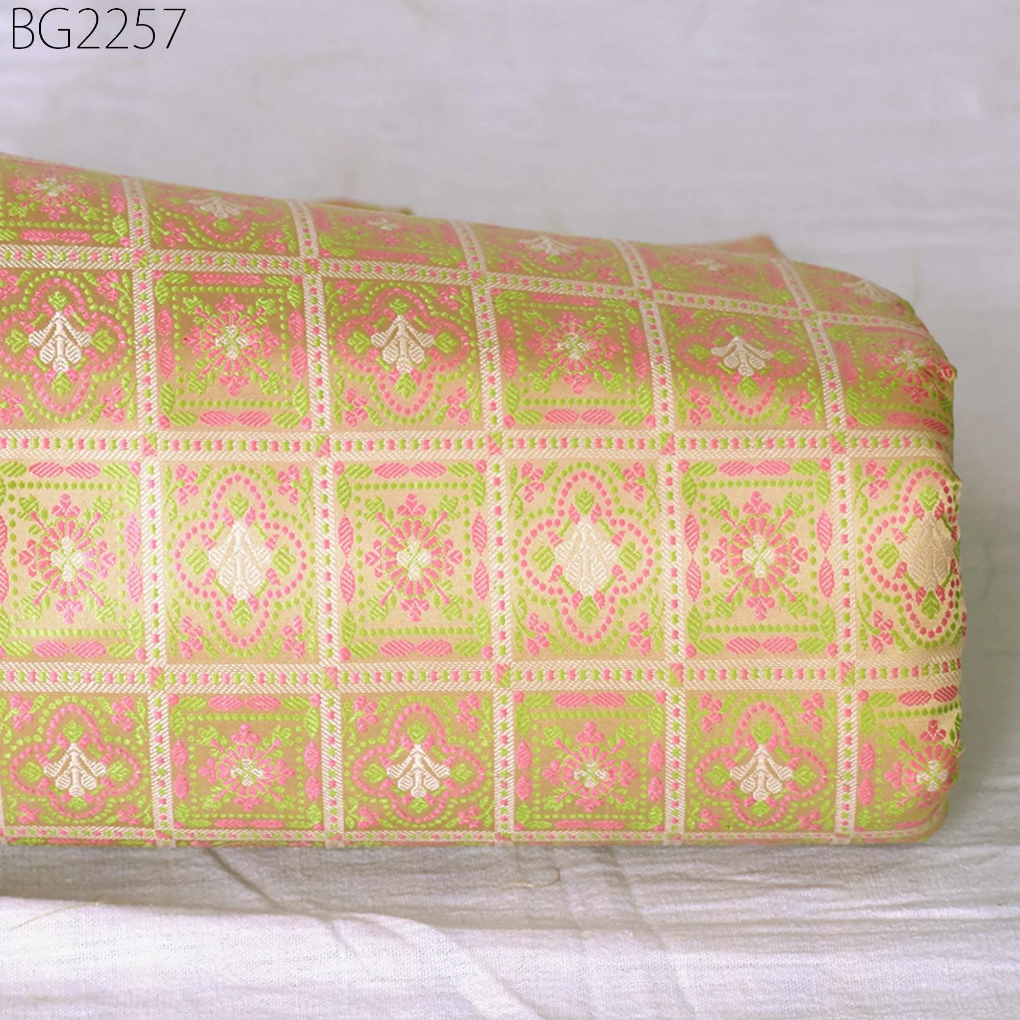 Beige Jacquard Fabric By The Yard Indian Silk Wedding Dresses Curtains Making Valance Drapes DIY Crafting Sewing Home Décor Cushion Covers