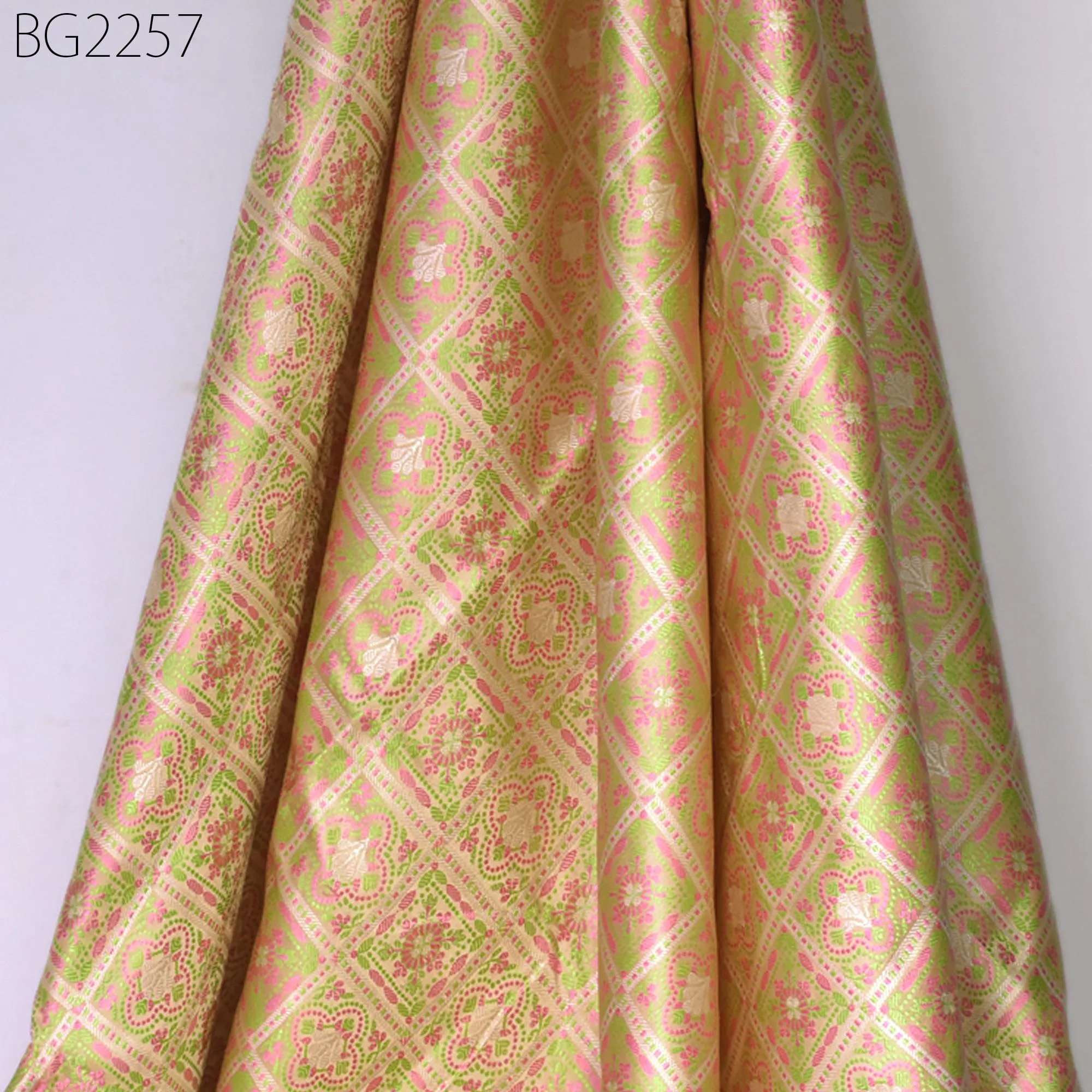 Beige Jacquard Fabric By The Yard Indian Silk Wedding Dresses Curtains Making Valance Drapes DIY Crafting Sewing Home Décor Cushion Covers