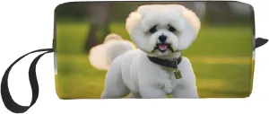 Bichon Frise Dog on the grass print Travel Cosmetic Bag Gifts for Women Portable Make Up Bags for Women Mother Sister