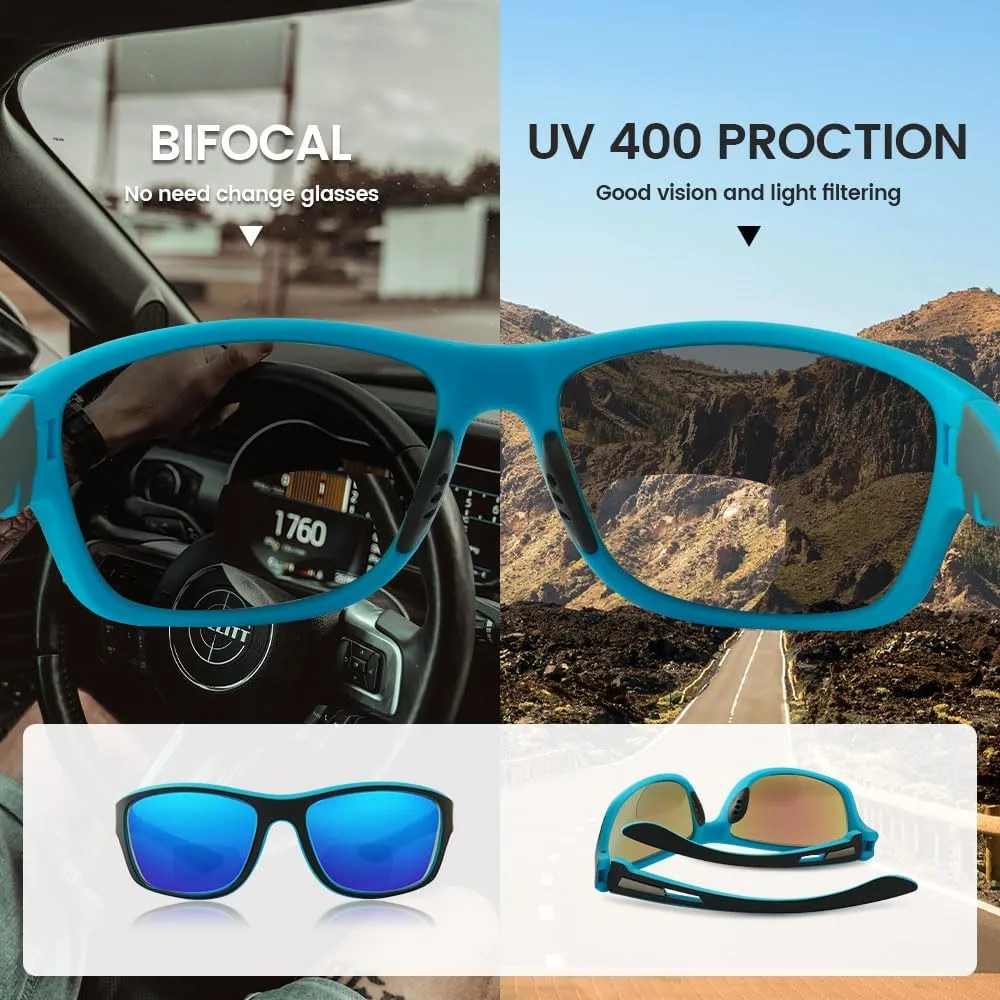 Bifocal Sunglasses Men Sunglass Readers - 2 Pack Warp Around Reading Sunglasses with Readers Built in for Men, 1.5