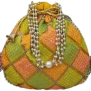 BINDNI Embroidered Potli Bag Ladies Drawstring Bag Purse Pouch Indian Handmade Pearl Batwa Gift for Weddings & Parties
