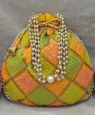 BINDNI Embroidered Potli Bag Ladies Drawstring Bag Purse Pouch Indian Handmade Pearl Batwa Gift for Weddings & Parties