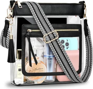 BKNOOU Clear Purses for Women - Crossbody Bags for Stadium Events & Concerts - Approved Clear Shoulder Bag