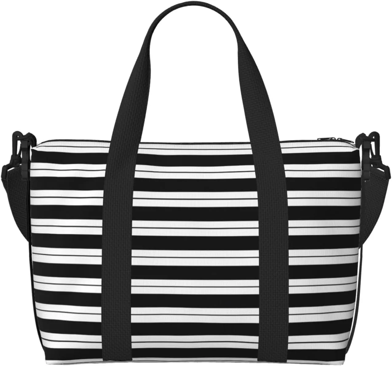 Black & White Stripes Print Large Travel Duffel Bag Foldable Lightweight Weekender Bags, Carry On Overnight Tote Bags, Gym Duffel Bags Hospital Bags Yoga Bags For Women Men