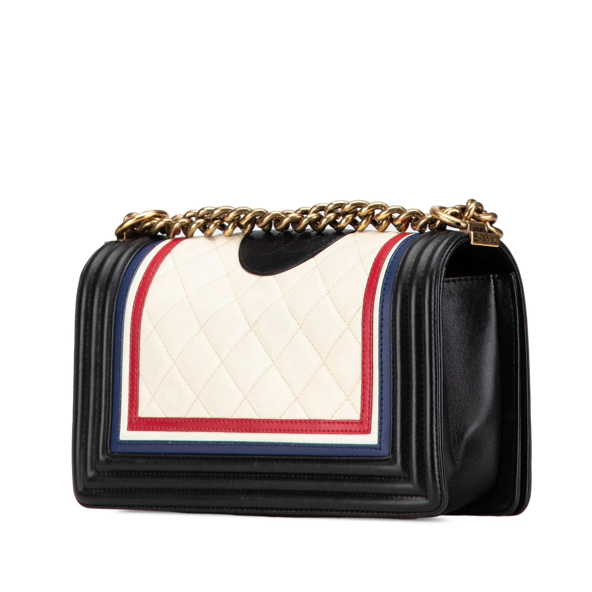 Black Chanel Medium Multicolor Lambskin Crest Boy Flap Crossbody Bag