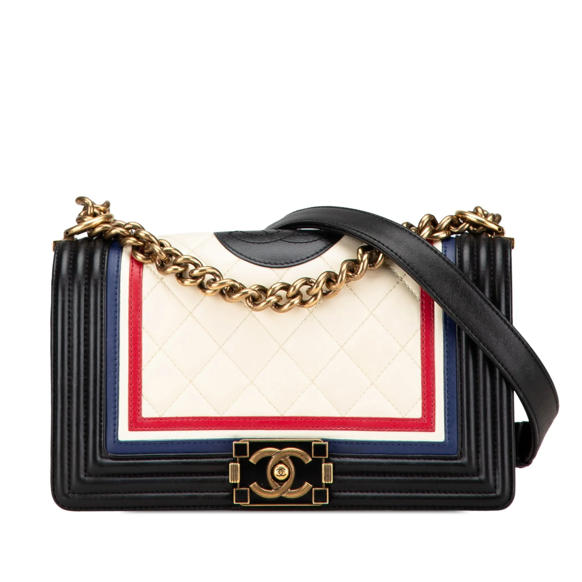 Black Chanel Medium Multicolor Lambskin Crest Boy Flap Crossbody Bag