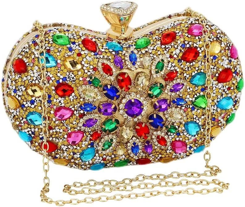 Black Clutch Purse For Women Evening Sparkly Bag Party Rhinestone Floral Handbags Bride Wallet