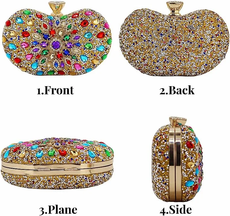 Black Clutch Purse For Women Evening Sparkly Bag Party Rhinestone Floral Handbags Bride Wallet