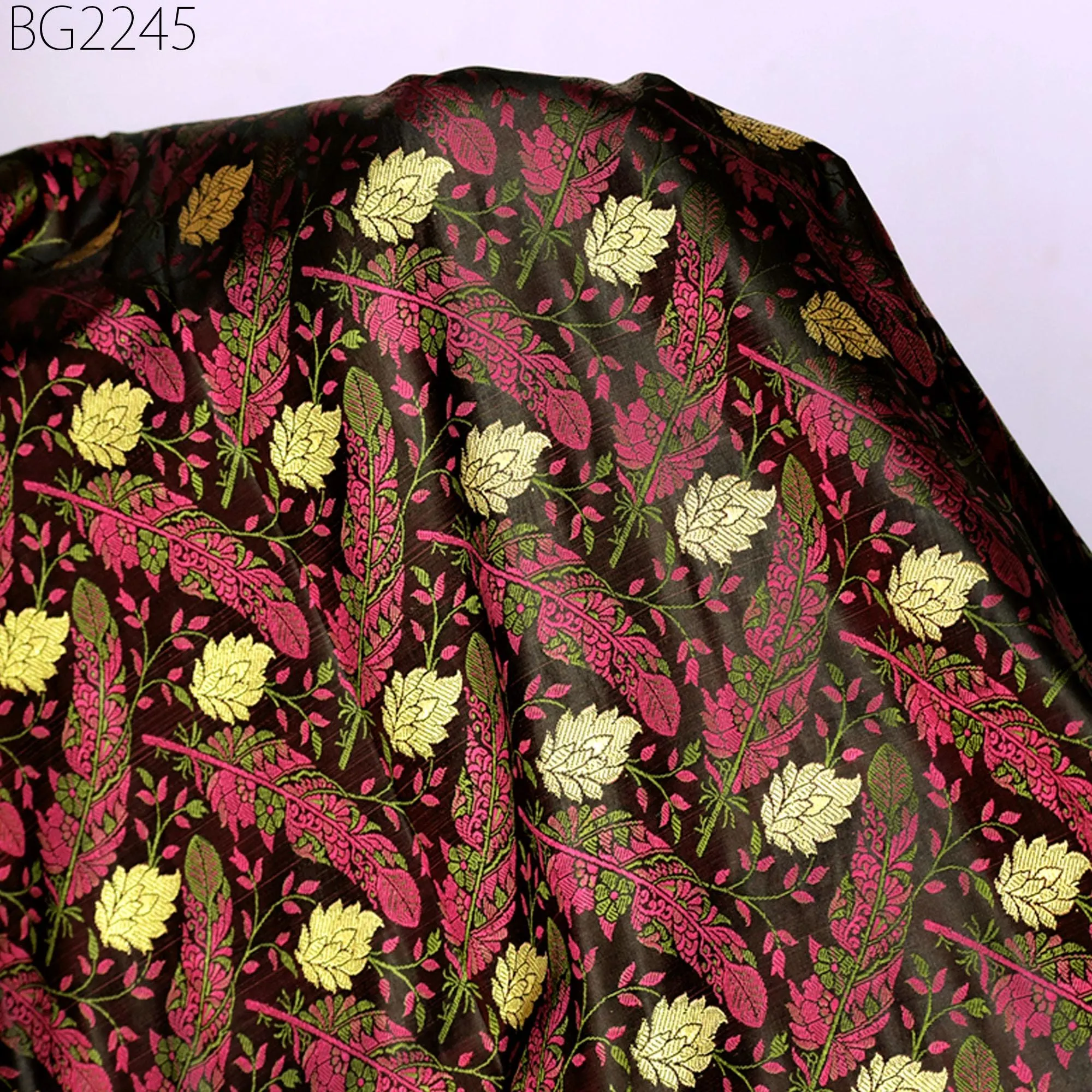 Black Indian Jacquard Dress Material Brocade Bridal Wedding Dress Fabric By The Yard DIY Crafting Sewing Silk Curtains Making Duvet Covers