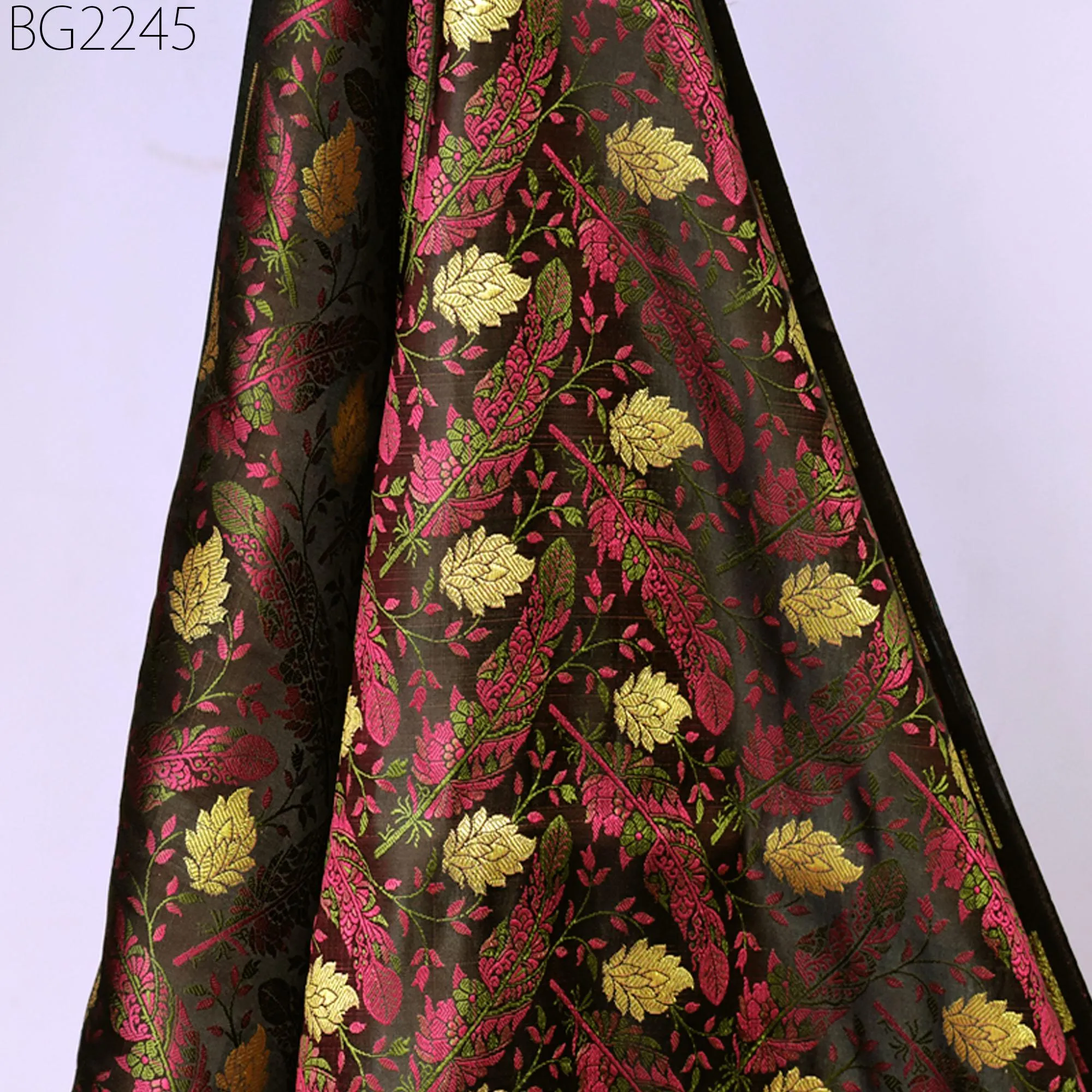 Black Indian Jacquard Dress Material Brocade Bridal Wedding Dress Fabric By The Yard DIY Crafting Sewing Silk Curtains Making Duvet Covers