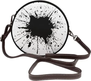Black Ink Splatter Women Round Crossbody Bags Leather Sling Bag Purse