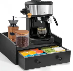 Black Wooden Coffee Box Storage Organizer,Holds Tea Bags and Tea Accessories,Tea and Coffee Condiment Storage Organizer,Coffee Bar,Coffee Pod Organizer Couch Cup Holder